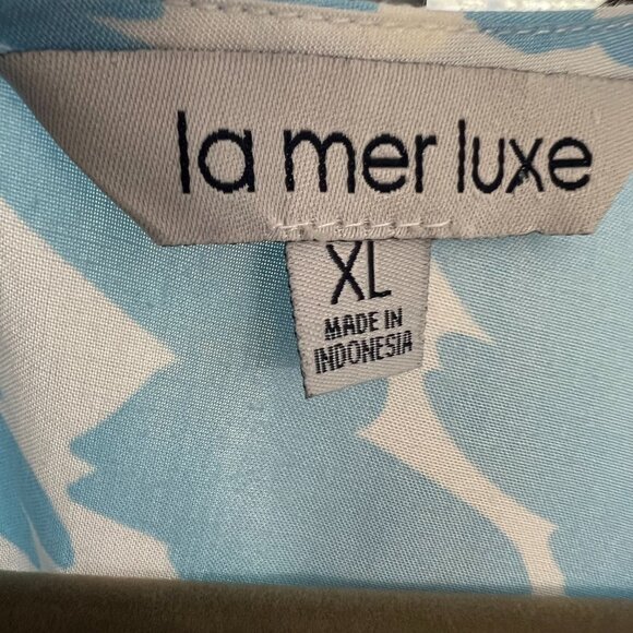 la mer luxe, XL tunic, white with blue print, 3/4 sleeve - Picture 4 of 6